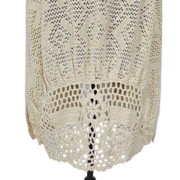 Rebecca Elliot Cottagecore Boho Tan Crochet Knit Open Front Vest Cardigan Small - Picture 10 of 13